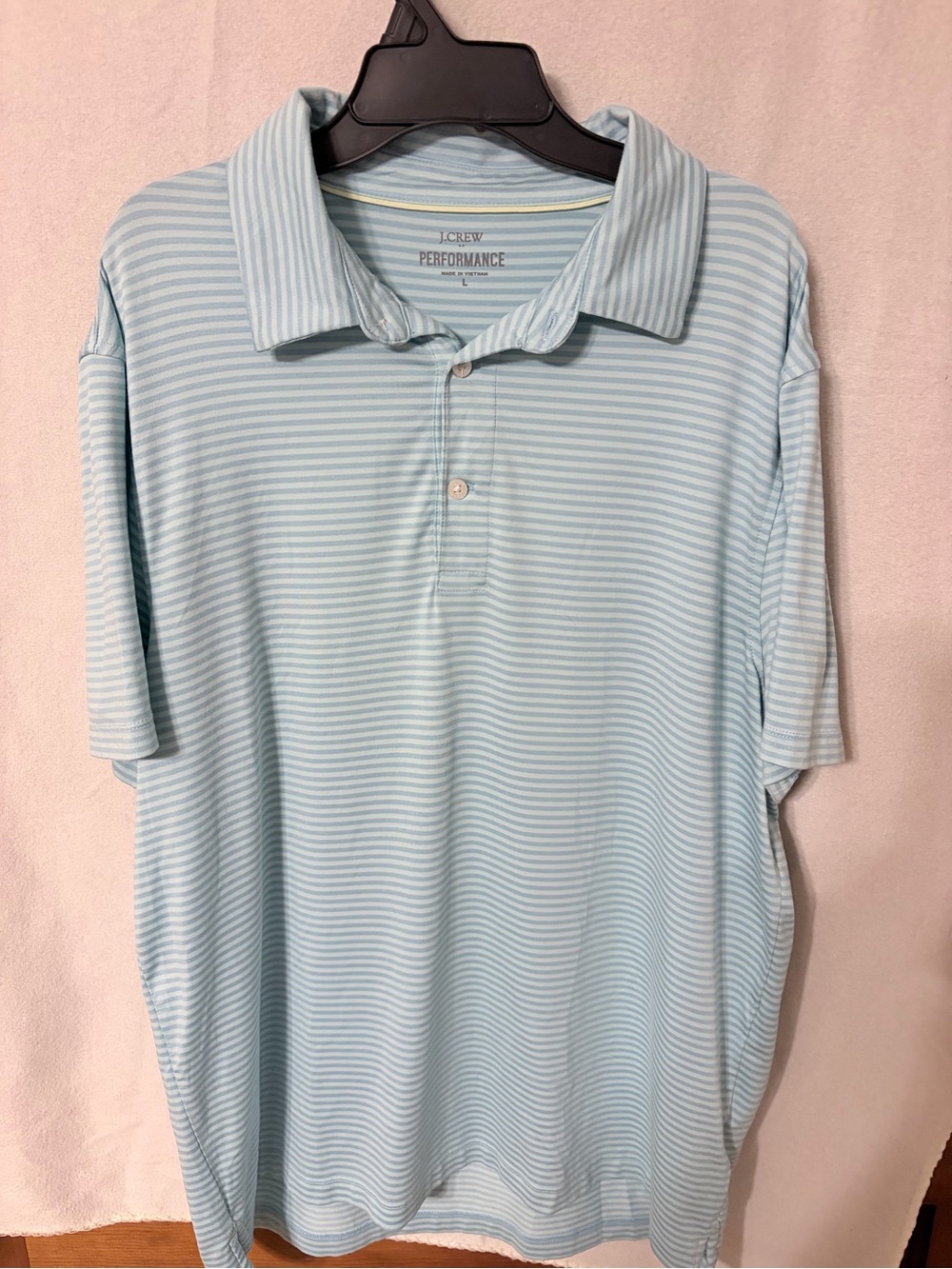 J. Crew Light Blue & White Striped Performance Polo